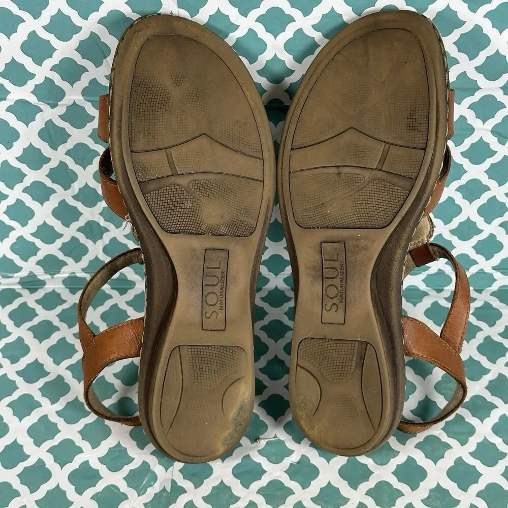 Soul Naturalizer Belle Sandals Women’s Size 9M Brown Leather Ankle Strap Studded